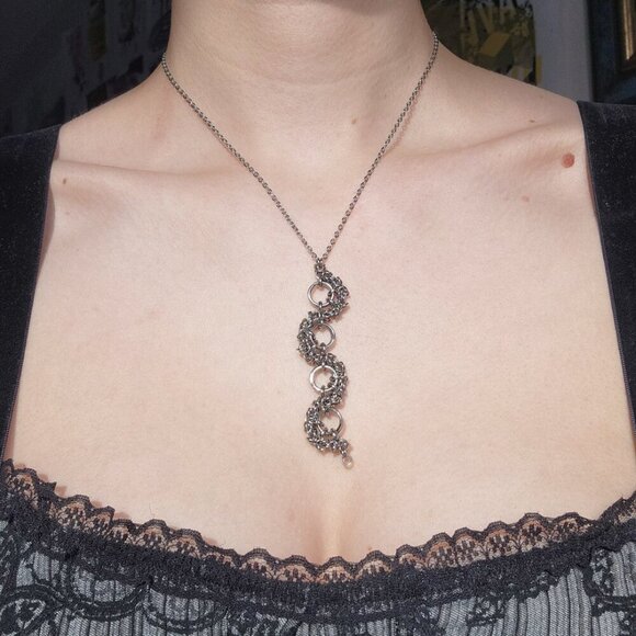 Gothic silver snake necklace ✦ Handmade rosary style chainmaille necklace ✦ - Picture 7 of 10